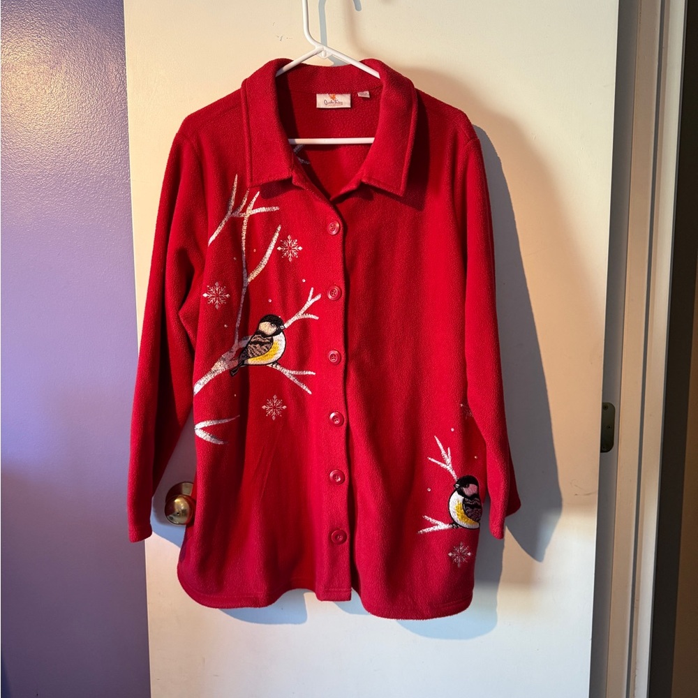 Quacker Factory Red Fleece Jacket.  Size 1X